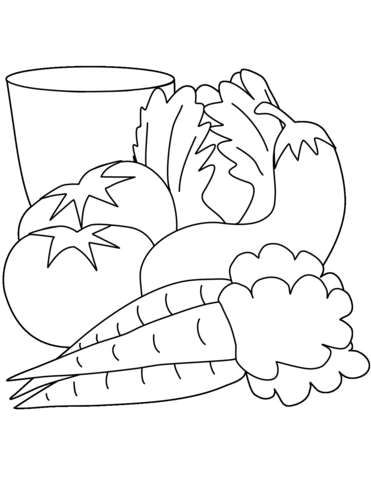 Carrots, Tomatoes, Eggplant And Salad Coloring Page